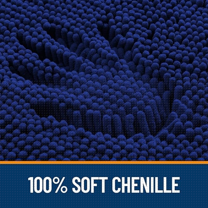OLANLY Bathroom Runner Rugs 47x20, Extra Soft Absorbent Chenille Bath Rugs, Rubber Backing Quick Dry, Machine Washable Long Bath Mats for Bathroom Floor, Tub and Shower, Home Decor Accessories, Navy