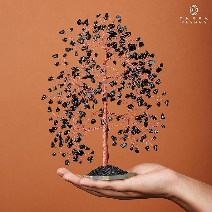 Crystal Tree of Life Birthday Gifts for Women, Men, Frineds, Handmade Black Obsidian Chakra Healing Tree for Home, Room, Office Decor, Bring Money, Positivity, Good Luck, Gifts for Mom & Dad