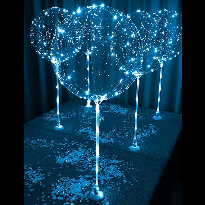 Lightsfever Blue 6pc LED Light up Balloon with sticks, stands and batterys, for tabletop no helium required DIY Kit (blue)