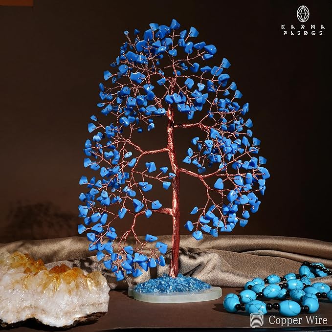 Crystal Tree of Life Birthday Gifts for Women, Men, Frineds, Handmade Turquoise Chakra Healing Tree for Home, Room, Office Decor, Bring Money, Positivity, Reiki, Good Luck, Gifts for Mom & Dad