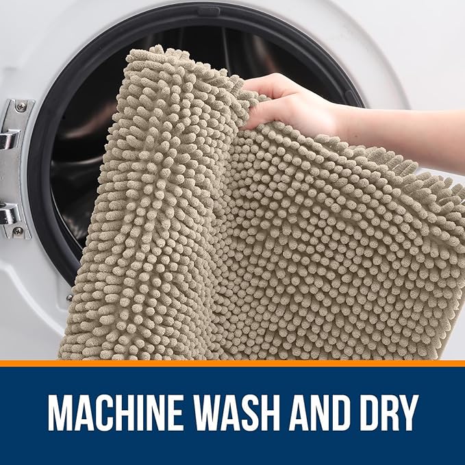 OLANLY Small Bathroom Rugs 24x16, Extra Soft Absorbent Chenille Bath Rugs, Rubber Backing Quick Dry, Machine Washable Bath Mats for Bathroom Floor, Tub and Shower, Home Decor Accessories, Warm Taupe