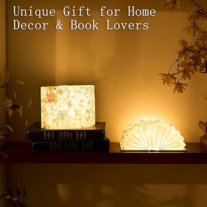 Uniwolk Flower Book Lamp Bookish Birthday Gifts for Women or Freinds, Foldable Paper Desk Lamp for Bedroom Living Room, Book Light as Gifts for Book Lovers, Desk Decor Cute Stuff