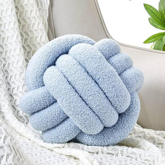 Uvvyui Knot Pillow Ball, Soft Home Decorative Round Throw Pillow, Handmade Knotted Plush Pillow, Round Boucle Pillow Cushion (8.6 Inches Blue)