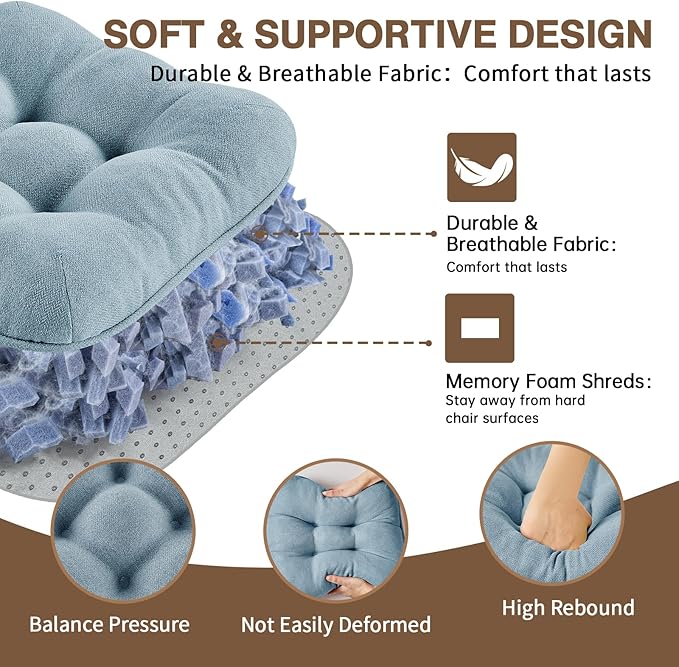 BETU Chair Cushions for Dining Chairs Set of 2,3.5" Thick Kitchen Table Chair Pads with Ties,Non Slip Backing and Covers, Seat Cushion for Dining Room,Bar,Patio Chairs,16"X16"X3.5",Smoky Blue