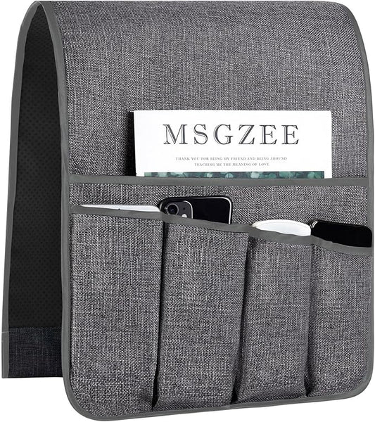 FLYILY Sofa Armrest Organizer Non-Slip Arm Chair Hanging Caddy Remote Control Holder for Magazine,Tablet, Phone, Books, Glasses(LightGrey,13in)