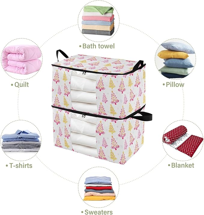 Burbuja 2 Pack Storage Bag Organizer with Handles for Clothes, Blankets, Bedding, Christmas Tree Foldable Storage Bag with Zipper & Clear Window, 95L