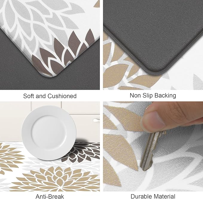 HEBE Anti Fatigue Kitchen Rugs Sets of 2, Non Slip Kitchen Mats for Floor, Waterproof Cushioned Comfort Standing Carpet for Kitchen Sink, Home Office, Laundry Room