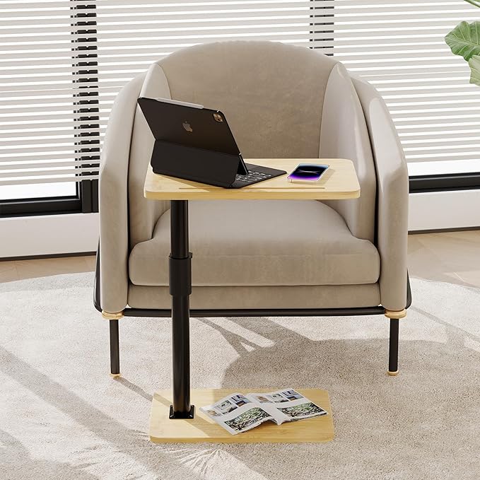 2Pcs Sofa Armrest Tray Table - 360° Bamboo Swivel TV Trays - Height Adjustable Side Table for Bed or Chair with Phone and Tablet Slots - End Tables for Small Spaces (2PCS, Standard)