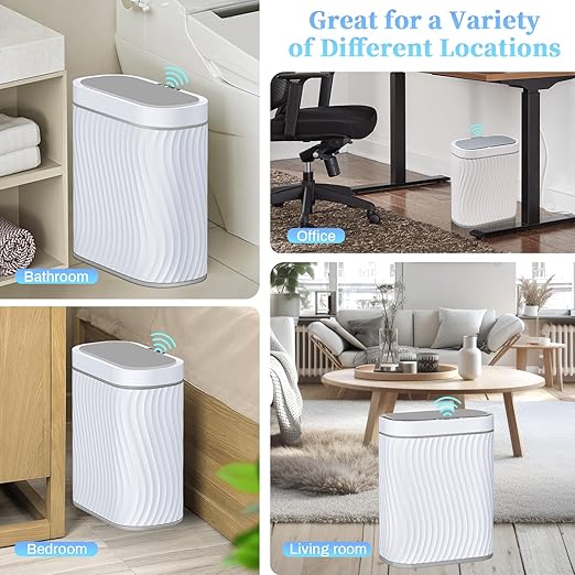 Ogikey Bathroom Small Trash Can with Automatic Touchless Lid, 2.6 Gallon Smart Garbage Can Narrow Waterproof Trash Bin for Bedroom, Office, Living Room
