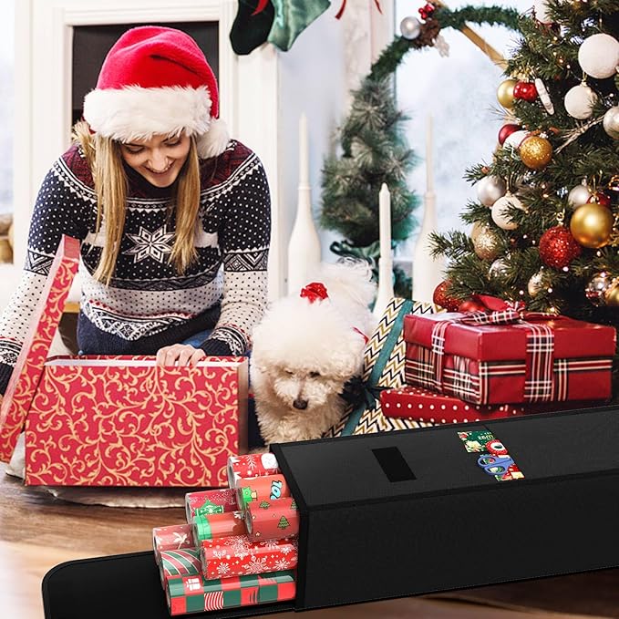 Demao Wrapping Paper Storage Bag 31", Gift Wrapping Paper Organizer Storage Containers with Pocket for Crafts Poster Tools, Christmas Wrap Paper Holder fits for 9 Standard Rolls (Black-1pc)