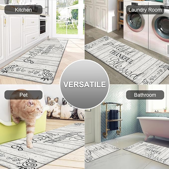 HEBE Anti Fatigue Kitchen Mat Set of 2 Non Slip Cushioned Kitchen Mats for Floor Waterproof Farmhouse Kitchen Rugs and Mats Set Comfort Standing Desk Mat Carpet for Sink,Office,Laundry