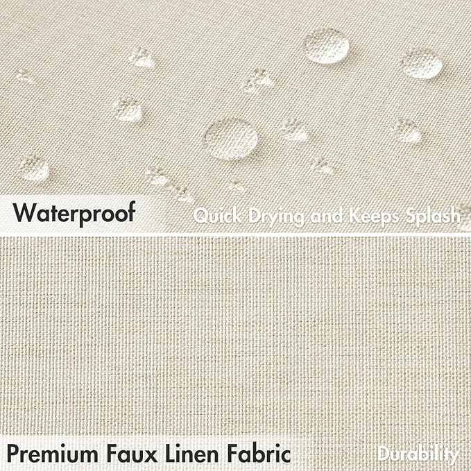 MIULEE Light Cream Scalloped Shower Curtain Linen Textured with 12 Metal Hooks Cute Heavy Duty Washable Waterproof Thick Cloth Shower Curtains with Black Border for Bathroom Hotel Bathtub,W72*L72