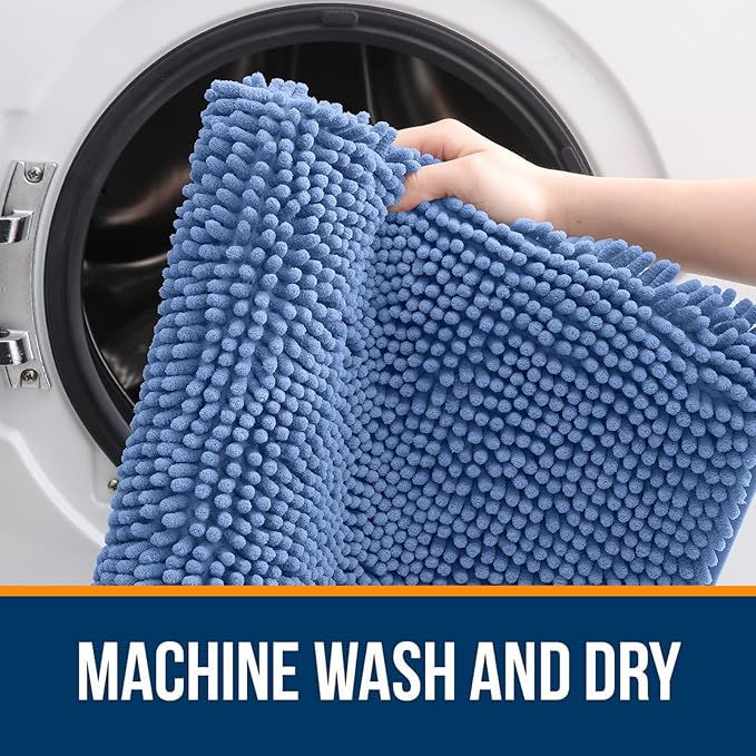 OLANLY Large Bathroom Rugs 47x32, Soft Absorbent Chenille Bath Rugs, Rubber Backing Quick Dry, Machine Washable Bath Mats for Bathroom Floor, Tub and Shower, Home Decor Accessories, Cornflower Blue