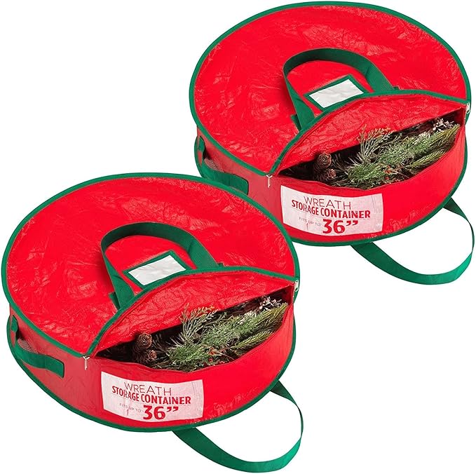 Handy Laundry Christmas Wreath Storage Bag - 2-PACK Durable, Tarp Material, Zipper, Sturdy Carry Handle, Dust, Pest Protection - Ideal Home, Garage Organization for Holiday Wreath Decorations (36")