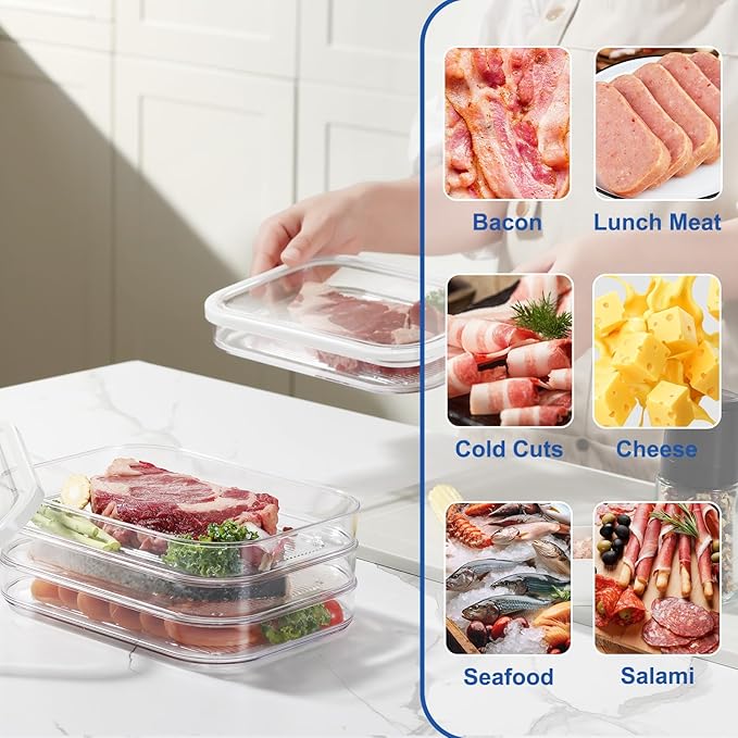 Stackable Deli Meat Storage, 3-Tier Lunch Meat Container for Fridge – Dishwasher Safe, Clear Cold Cuts & Cheese Organizer with Lid, Meal Prep Meat Storage Containers for Refrigerator
