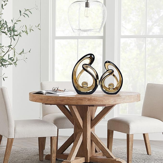 2 PCS Black Decor Accent Ceramic Statue Black and Gold Mid Century Modern Home Decor Accents Sculpture Decorations Centerpieces for Living Room Bookshelf Shelf Coffee Table Kitchen Office Dining Table