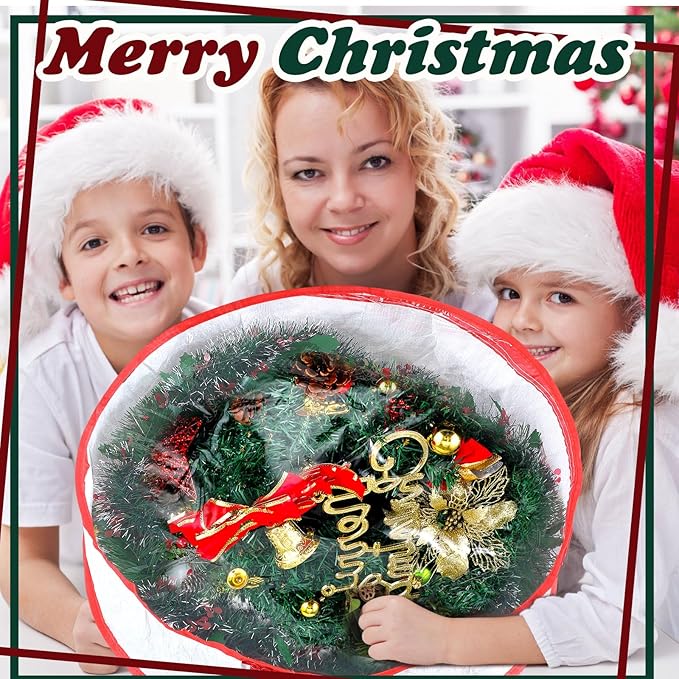 Dunzy 8 Pieces Wreath Container Christmas Wreath Storage Bag Garland Tear Resistant Fabric Round Boxes with Clear Window for Storage for Xmas Holiday Ornament(24×24×7.8 Inch,White)