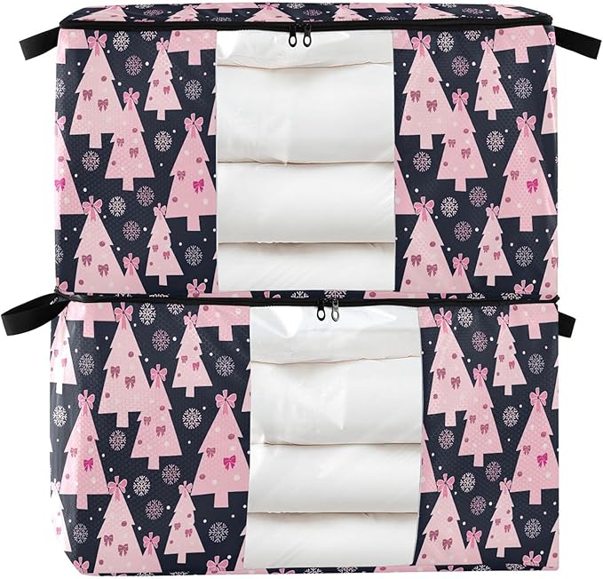 Burbuja 2 Pack Storage Bag Organizer with Handles for Clothes, Blankets, Bedding, Christmas Tree Foldable Storage Bag with Zipper & Clear Window, 95L