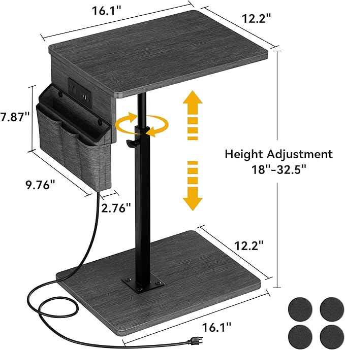 Vagusicc Sofa Armrest Tray Table for Couch - 360° Swivel Height Adjustable Side Table for Small Spaces, Snack Side Table for Bed or Chair, C Shaped End Table Snack Table for Eating Dinner Laptop