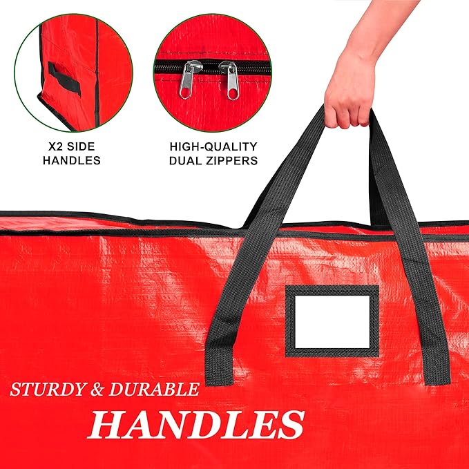9 ft Christmas Tree Storage Bag, Fits Extra Large Artificial Holiday Xmas Tree, Waterproof Material with Durable Reinforced Handles & Dual Zippers, Protects From Dust and Moisture, Red