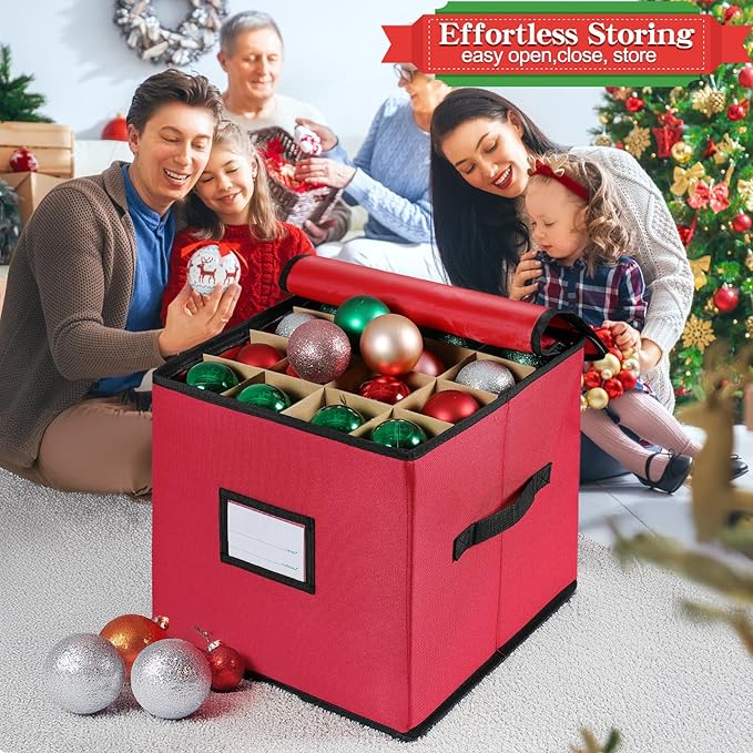 christmas decoration organizer village storage box，Containers that Store up to 64 Holiday Ornaments