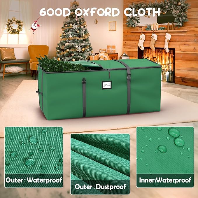 Mrrihand Christmas Tree Storage Bag, Large Artificial Christmas Tree, 9 Ft Anti-Tear Heavy-Duty 600D Oxford Cloth Christmas Tree Storage Box with Handles, Christmas Tree Storage Container (Green, 9Ft)