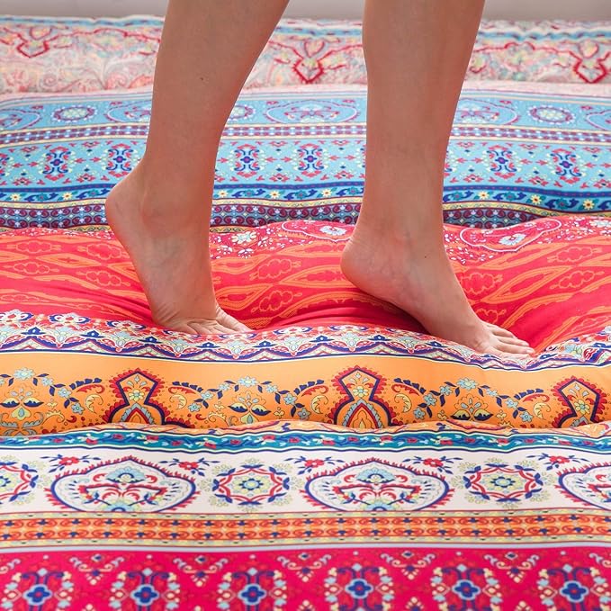 MAXYOYO Bohemian Retro Floor Mattress Vintage Floral Japanese Futon Mattress Roll Up Thicken Sleeping Mat Portable Camping Mattress Floor Lounger Couch Mattress Pad Queen Size