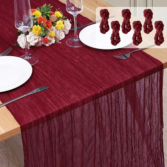 6 Pack Cheesecloth Table Runner 10Ft Christmas Gauze Boho Table Runners for Wedding Decor Bridal Shower Decorations Baby Shower Party(35" x 120")