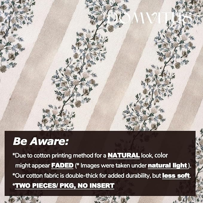 DOMVITUS Floral Throw Pillow Covers 20x20 Inch Set of 2, Block Print Decorative Pillow Covers Vintage Striped Neutral Farmhouse Boho Home Decor for Couch Sofa Bed Living Room, Neutral
