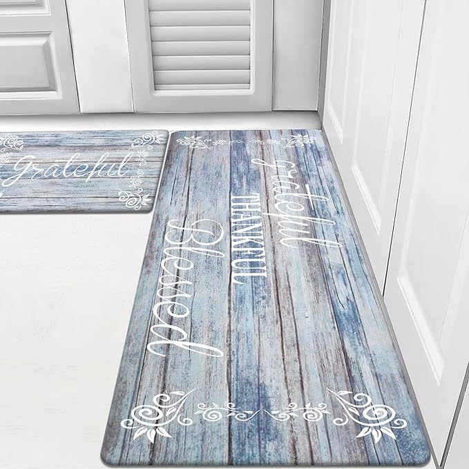 HEBE Anti Fatigue Kitchen Mat Set of 2 Non Slip Cushioned Kitchen Mats for Floor Waterproof Farmhouse Kitchen Rugs and Mats Set Comfort Standing Desk Mat Carpet for Sink,Office,Laundry
