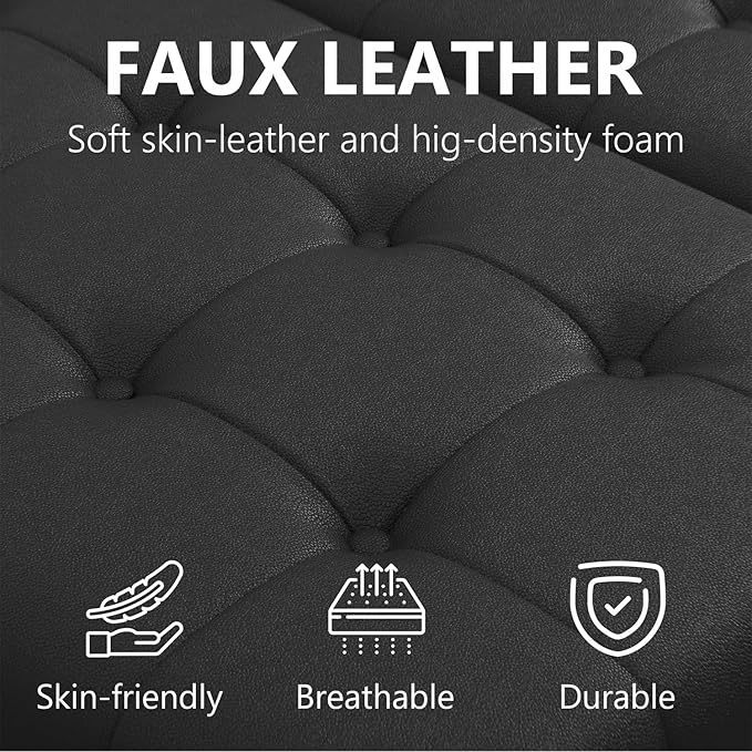 LINLUX 35.5 Inch Large Leather Storage Ottoman, Extra Large Square Lift Top Ottoman Coffee Table with Storage, Tufted Leather Ottoman Footrest Toy Box for Living Room, Black