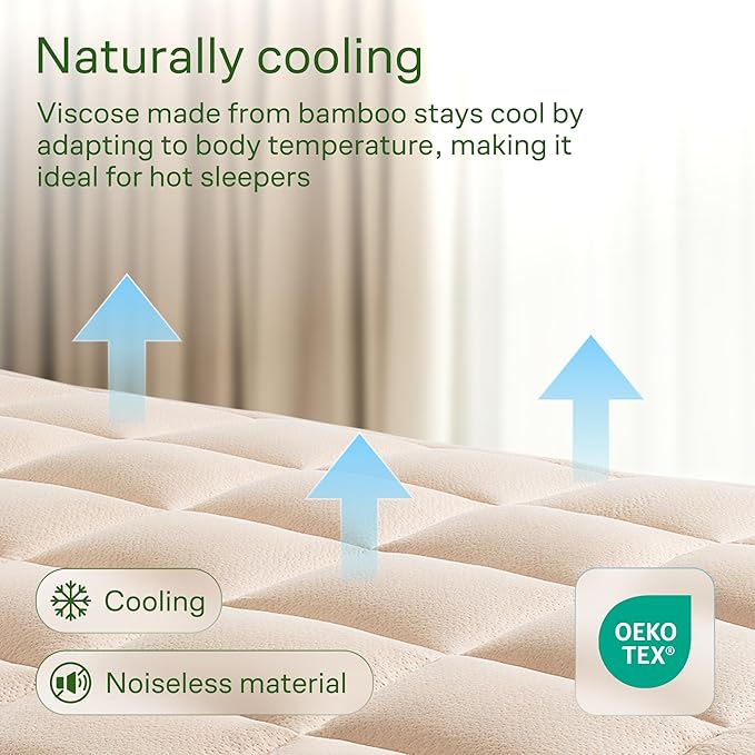 Niagara Ultra Soft Queen Size Mattress Topper - Viscose Made from Bamboo Pillow Top Mattress Pad for Back Pain Relief - Naturally Cooling for Hot Sleepers, fits 6-18" Mattress, 600GSM, Beige