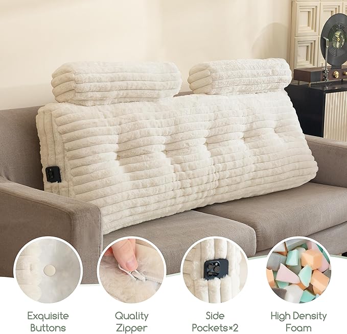 HIGOGOGO Triangular Headboard Wedge Pillow with 2 Cylindrical Pillows and Memory Foam Filling, Daybed Pillows for Sitting up, Reading or Working with Removable Cover,King 76"x19.7"