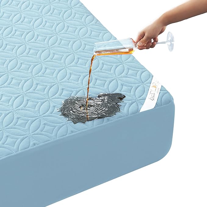 BEDLORE Waterproof Mattress Protector, Twin Size Mattress Pad with Deep Pocket 6"-15" Depth, Soft Dirt-Proof Double Bed Mattress Cover for Bedroom, College Dorm, Hotel (Sky Blue)