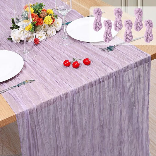 6 Pack Cheesecloth Table Runner 10Ft Christmas Gauze Boho Table Runners for Wedding Decor Bridal Shower Decorations Baby Shower Party(35" x 120")