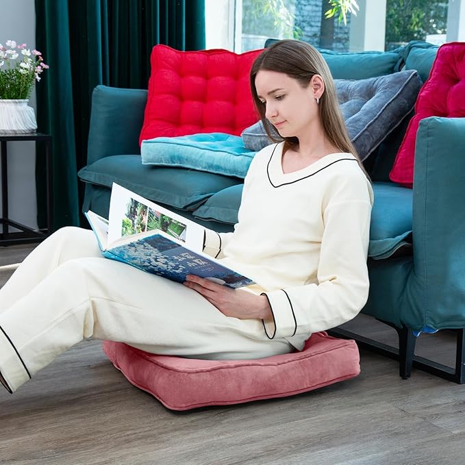 1 MIDDLE ONE Floor Pillow Set of 2, Memory Foam Meditation Cushion, Floor Cushions for Adults Sitting, Large Square Seat Cushions for Yoga, Living Room, 20x20 Inch (Pink)