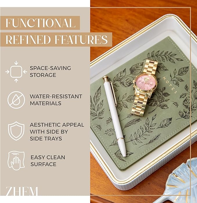 ZHEM Perfume Tray Valet Tray Night Stand Bedside Organizer| Perfume Organizer Catchall| Perfume Trays for Dresser Vanity Tray for Dresser Countertop| Perfume Holder (Beige)