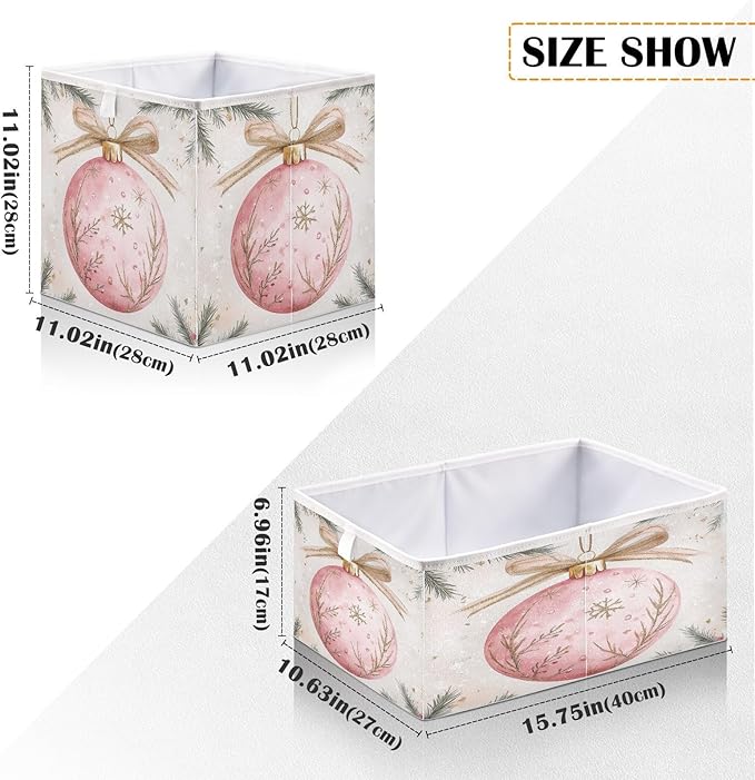 Cute Christmas Ornament Fabric Storage Bins Large Shelf Storage Basket Box Sturdy Foldable Closet Organizer Bins for Living Room Bathroom, 15.7x10.6x7 Inch