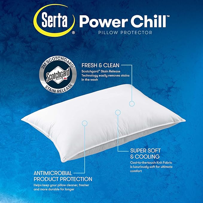 Serta Power Chill Cooling Pillow Protectors,Stain Resistant and Zippered Pillow Protector,Protects-Pillow from Dust and Dirt,King,White,2 Count (Pack of 2)