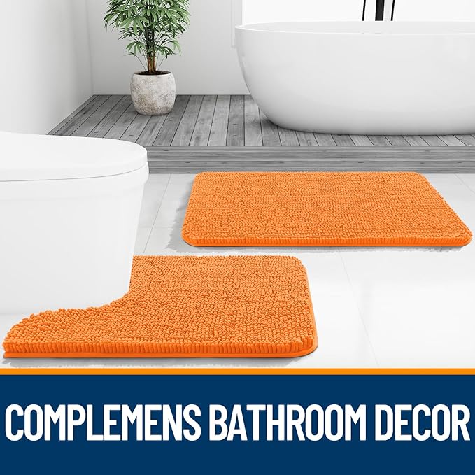 OLANLY Large Bathroom Rugs 44x32, Extra Soft Absorbent Chenille Bath Rugs, Rubber Backing Quick Dry, Machine Washable Bath Mats for Bathroom Floor, Tub and Shower, Home Decor Accessories, Orange