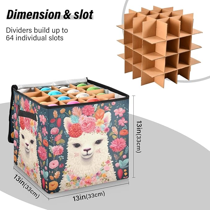 Kigai Alpaca Christmas Ornament Storage Box with Zipper & Adjustable Dividers Holiday Ornament Organizer Xmas Storage Container, 64 Balls