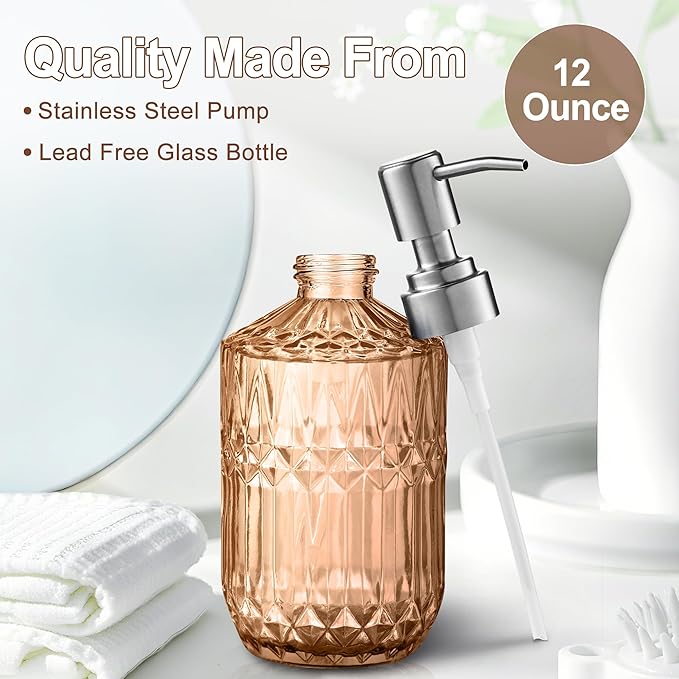 Kaishun 13 Oz Refillable Soap Dispenser, Glass Soap Dispenser for Dispense Hand Soap, Dish Soap, Lotion 2pack (Orange)