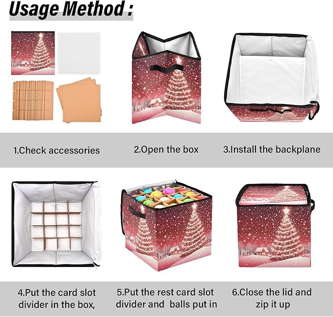 Red Christmas Tree Ornament Storage Basket Box Xmas Jingle Bells Winter Holiday Storage Container Cube with Adjustable Dividers for 64 Holiday Ornaments or Decorations Keeps Clean and Dry