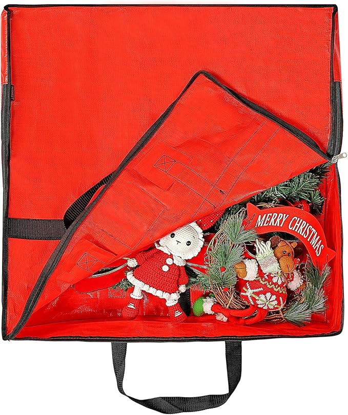 HOMEST Christmas Wreath Storage Container, Wreath Bag, Durable Material, Zipper, Extra Securing Straps, Reinforced Handles, Dust, Pest Protection, 30" Premium Wreath Storage Organizer Box