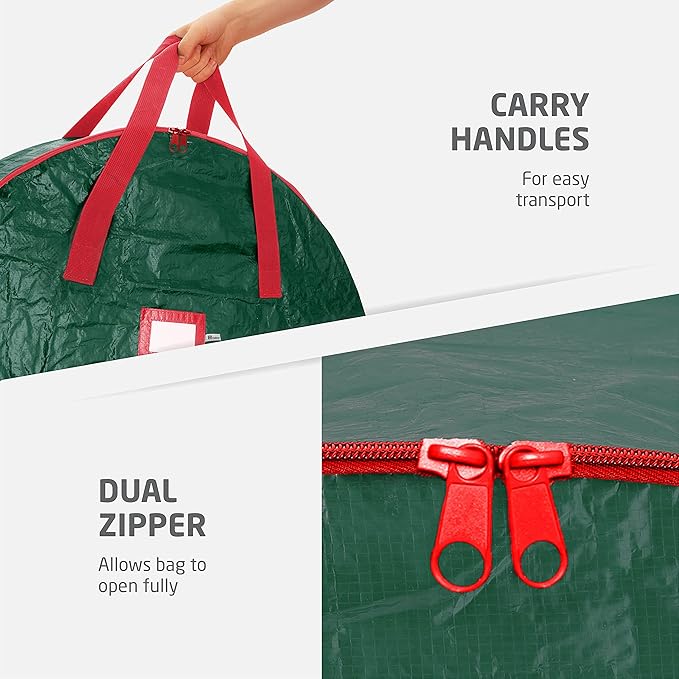 ZOBER Christmas Wreath Storage Container 36 Inch - Wreath Bag for Artificial Wreaths Box - Dual Zippered Wreaths Storage Bag with Strong Durable Handles - Green