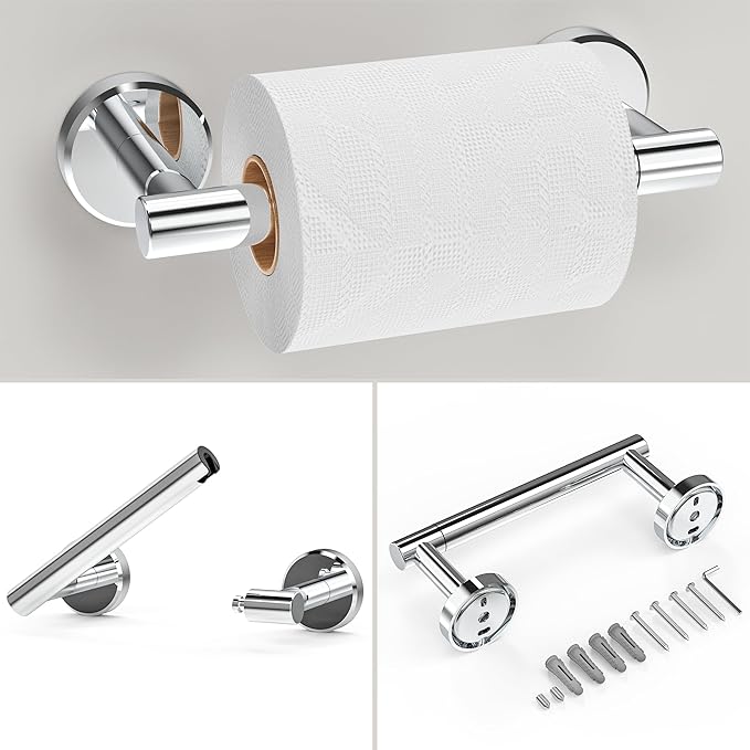 RARXTR 3pc Bathroom Hardware Set with Polished Toilet Paper Holder, Towel Ring, Towel Bar SUS304 Stainless Steel Toilet Paper Roll Holder Wall Mount, Bathroom Towel Holder, Towel Rack Set