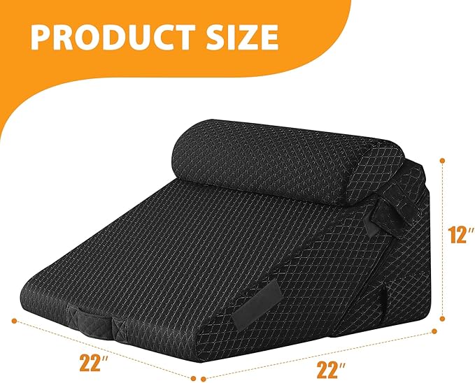 Ruqmuis 3PCS Wedge Pillow Set for After Surgery, Adjustable 9&12 Inch Bed Wedge Pillow for Sleeping, Incline Pillow Wedge for Headboard, Post Surgery, Acid Reflux, Neck&Back Support, Plush Black