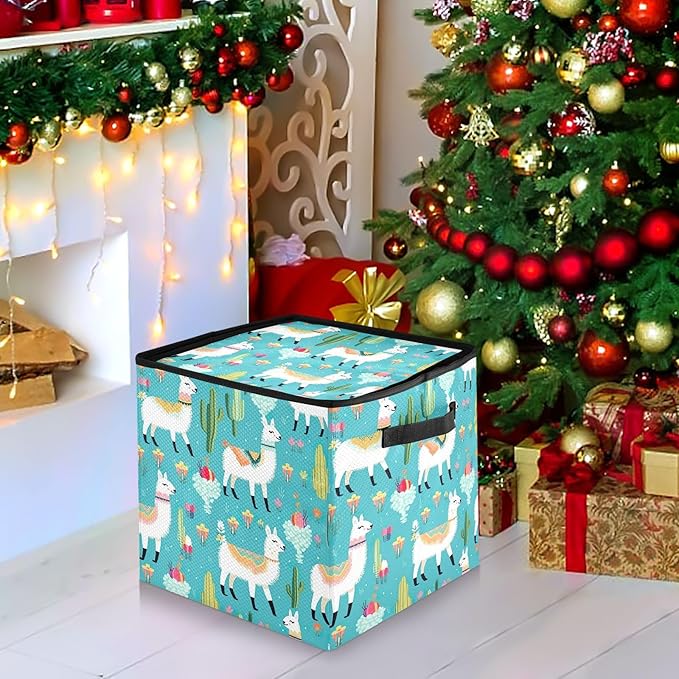 Kigai Alpaca Christmas Ornament Storage Box with Zipper & Adjustable Dividers Holiday Ornament Organizer Xmas Storage Container, 64 Balls