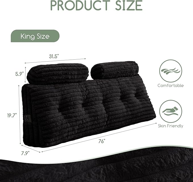 HIGOGOGO Triangular Headboard Wedge Pillow with 2 Cylindrical Pillows and Memory Foam Filling, Daybed Pillows for Sitting up, Reading or Working with Removable Cover,King 76"x19.7"