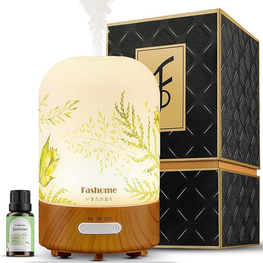 Essential Oil Diffuser, Hand Blown Glass Aromatherapy Diffuser, Ultrasonic Cool Mist Scent Aroma Humidifier, Diffuser Oil Machine Whisper Quiet with Auto Shut-Off for Home Bedroom Office(<25dB)